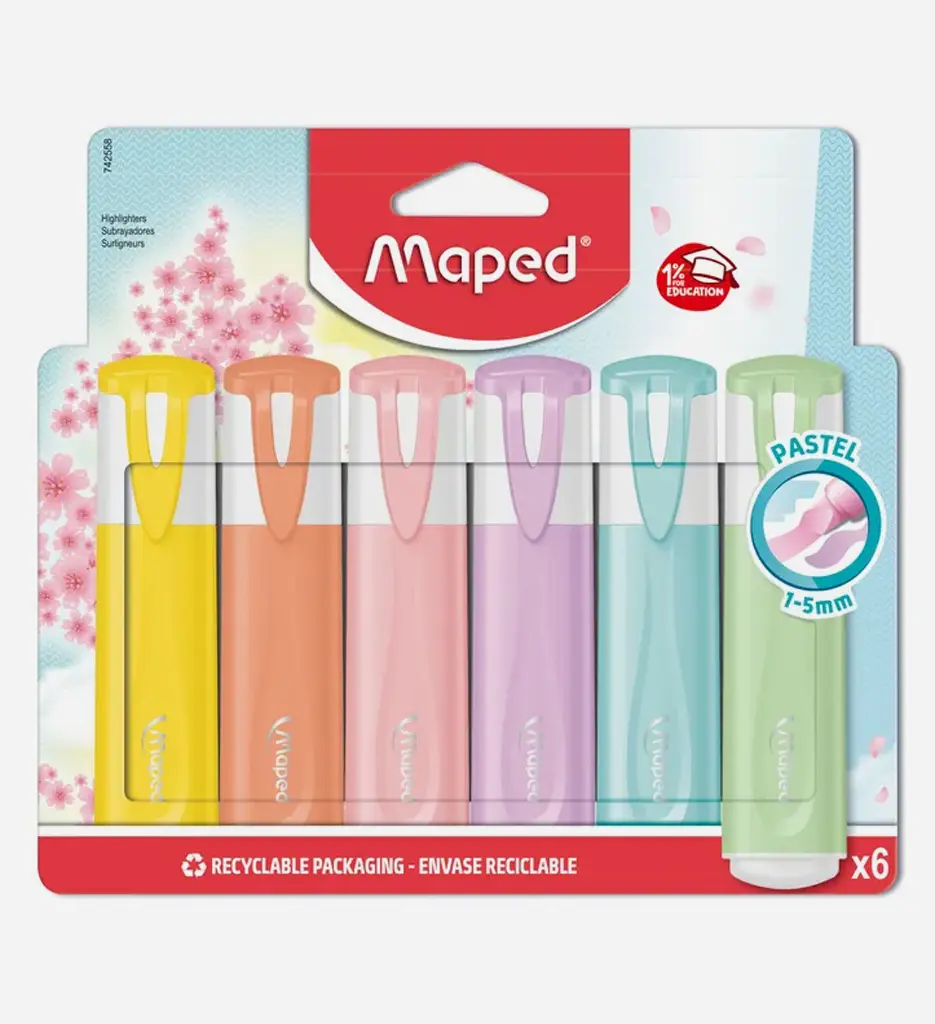 Pochette de 6 Surligneurs Pastel Réf 742558 - Maped