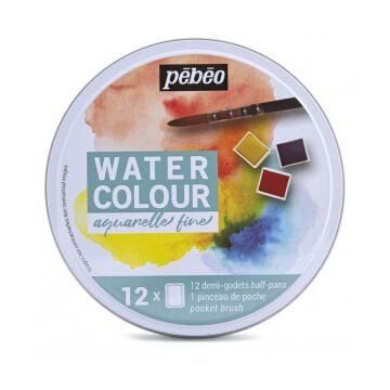 Boite Métal de 12 demi-godets Aquarelle - Pébéo