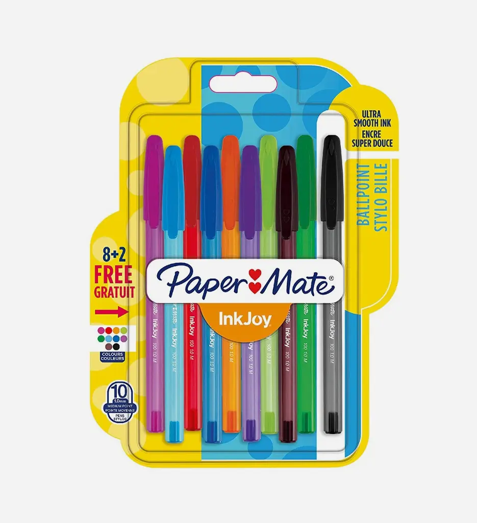 Pack 10 Stylos Bille InkJoy Encre Super Douce 1.0mm - PAPER MATE