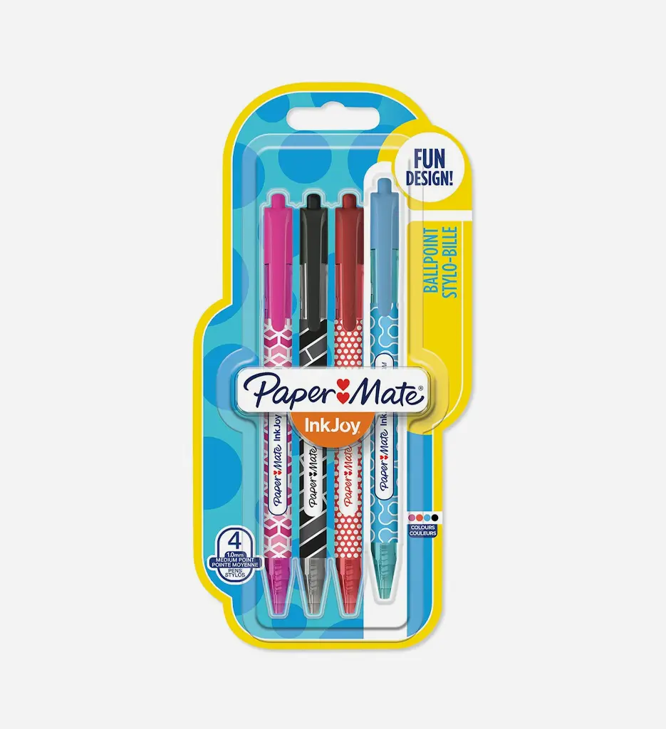 Pack 4 Stylos Bille InkJoy 1.0mm - PAPER MATE