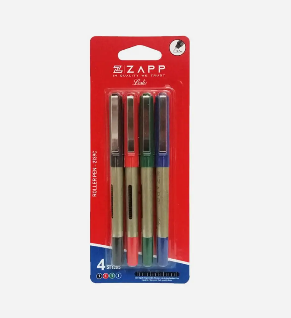 Pochette  de 4 Stylos ZAP Assorties - ROLLER PEN