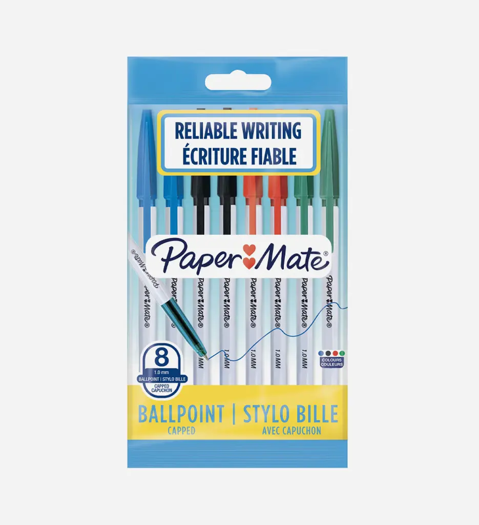 Pochette 8 Stylo à Bille Couleurs assorties 045 - PAPER MATE 