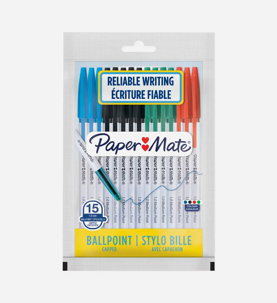 Pochette de 15 Stylo à Bille point moyen Assortis - PAPER MATE 