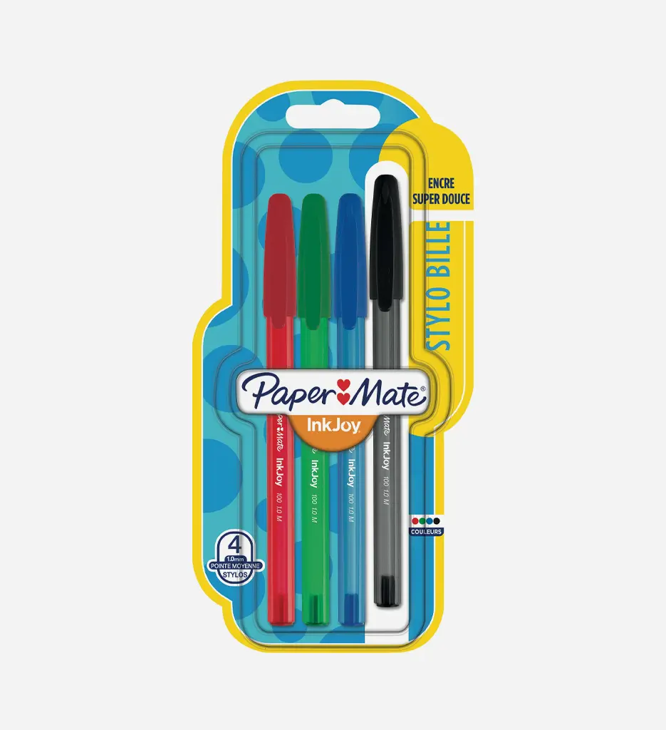Pochette de 4 Stylo à Bille Inkjoy pointe Moyenne Assortis - PAPER MATE