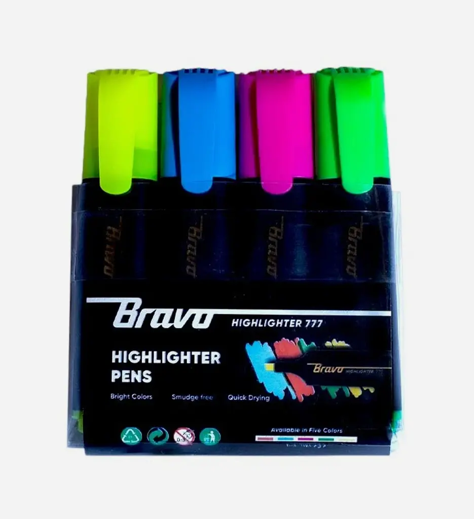 Pochette de 4 Surligneurs Fluo Réf 777 - Bravo