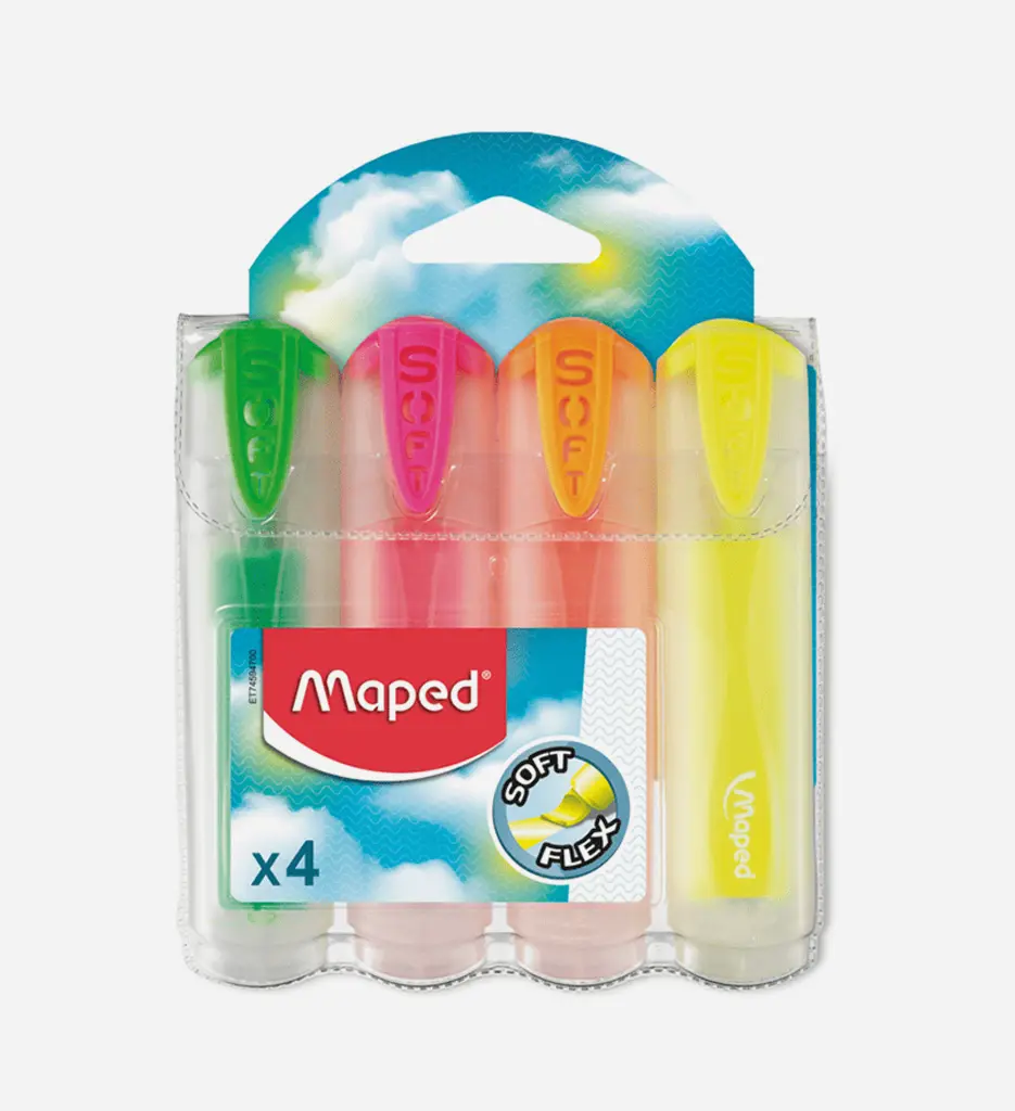Pochette de 4 Surligneurs Soft Réf 745947 - Maped