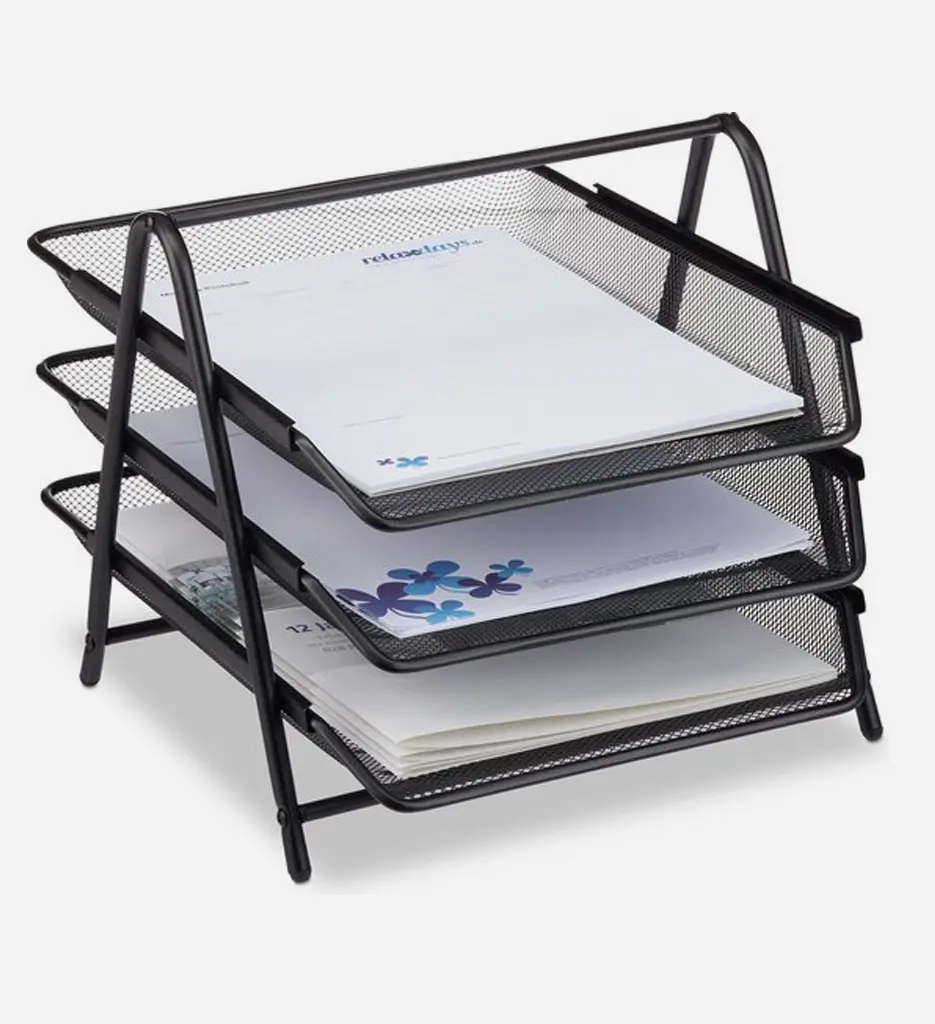 Bac à Courrier Métal 3 étages Noir